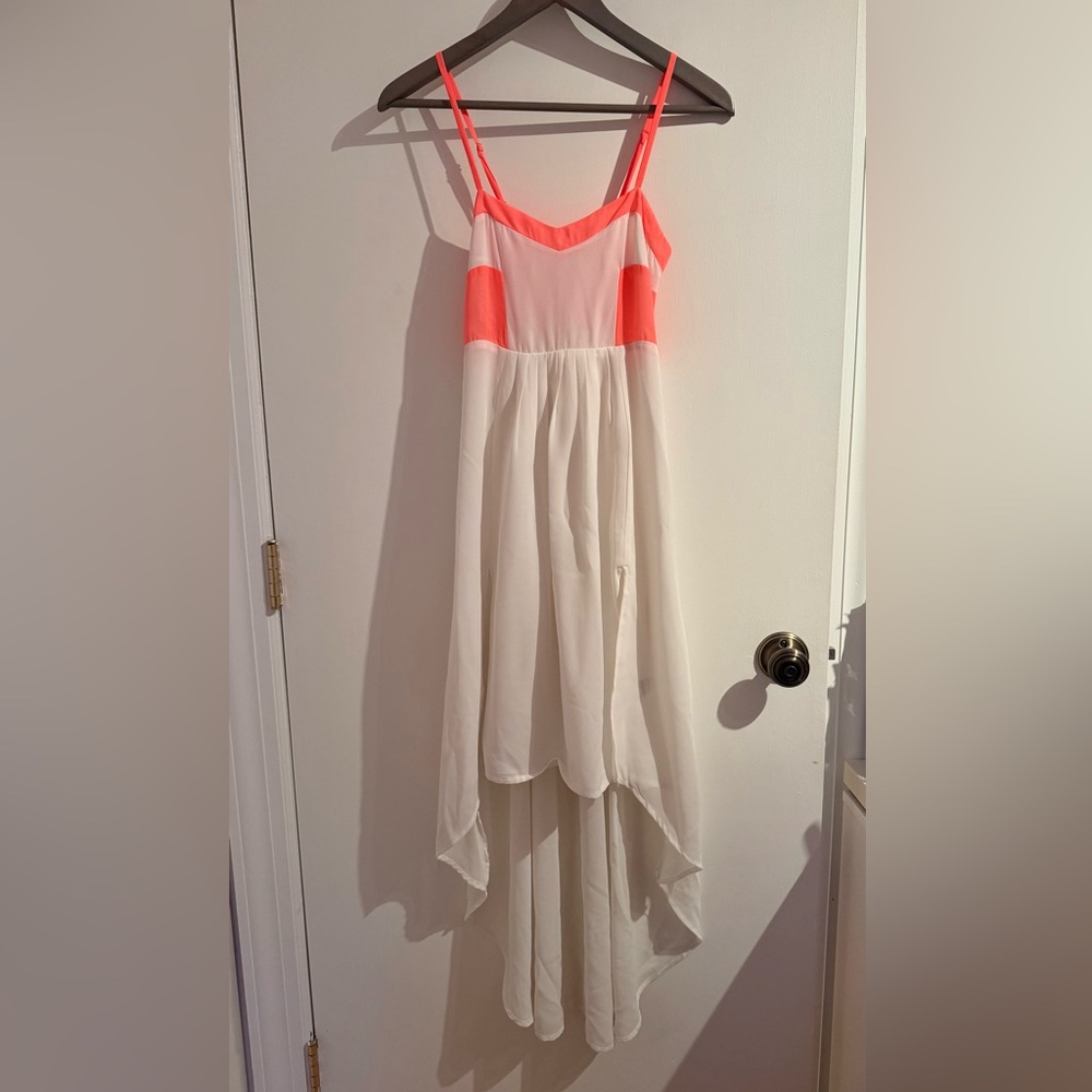 Millau White and Neon Pink High Low Dress